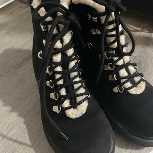 Women's Black and Cream Lace-Up Boots